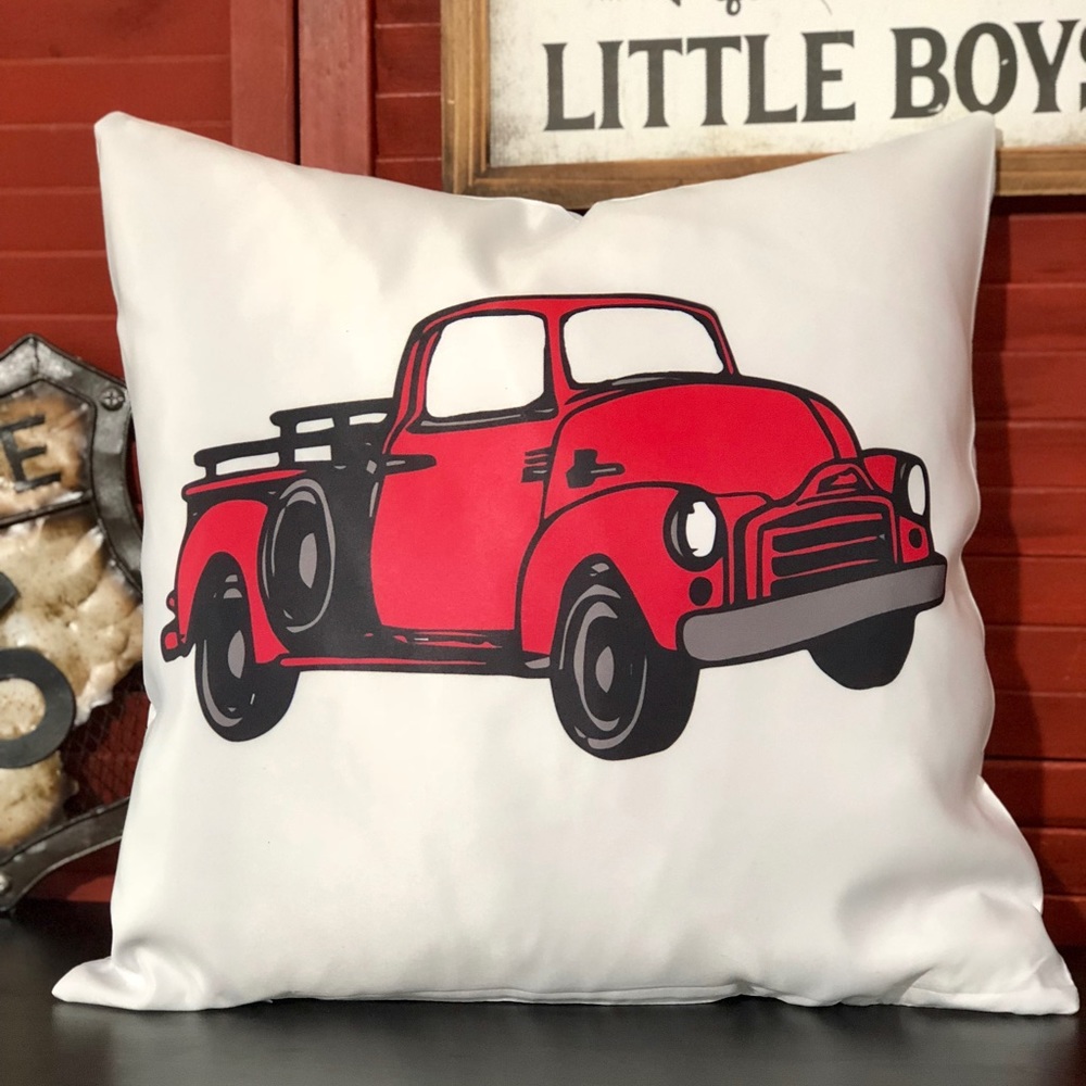 Old red truck silky pillow case